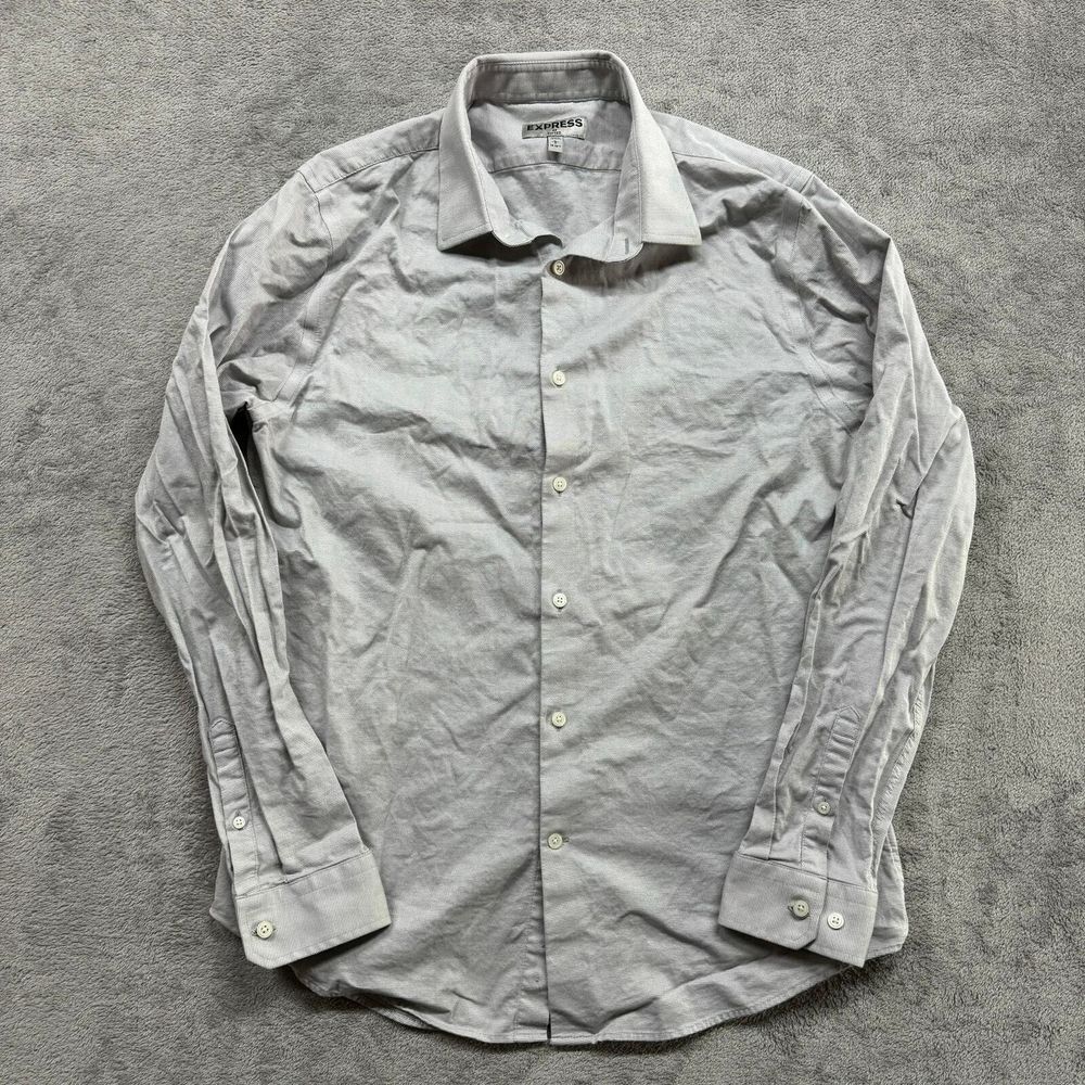 Express‎ Button Up Shirt Mens Large Fitted Grey Long Sleeve Work Casual Formal